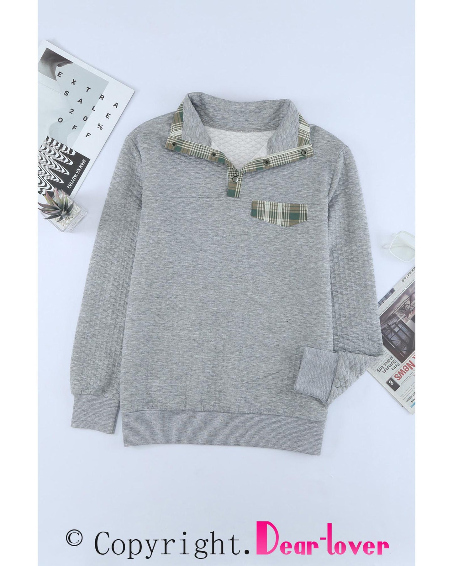 Azura Exchange Quilted Plaid Elbow Patch Sweatshirt - XL