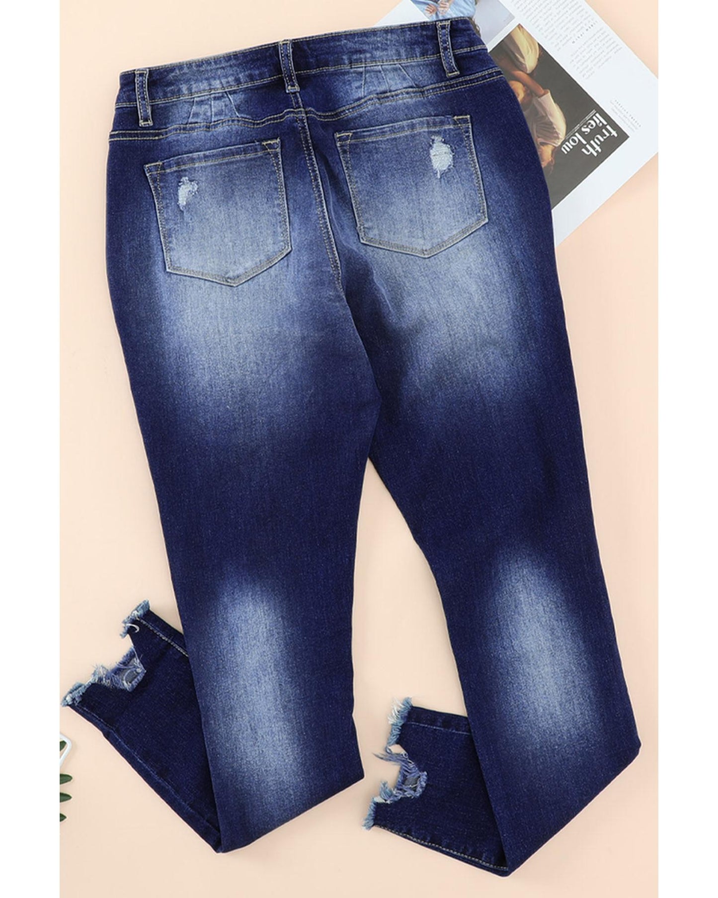 Azura Exchange Button Front Frayed Ankle Skinny Jeans - L