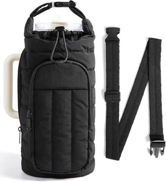 Handbag - Bottle holder - Suitable for 950 ml / 1200 ml water bottles - With shoulder strap and phone pocket - Unisex - The perfect companion for hiking and camping trips (Black)