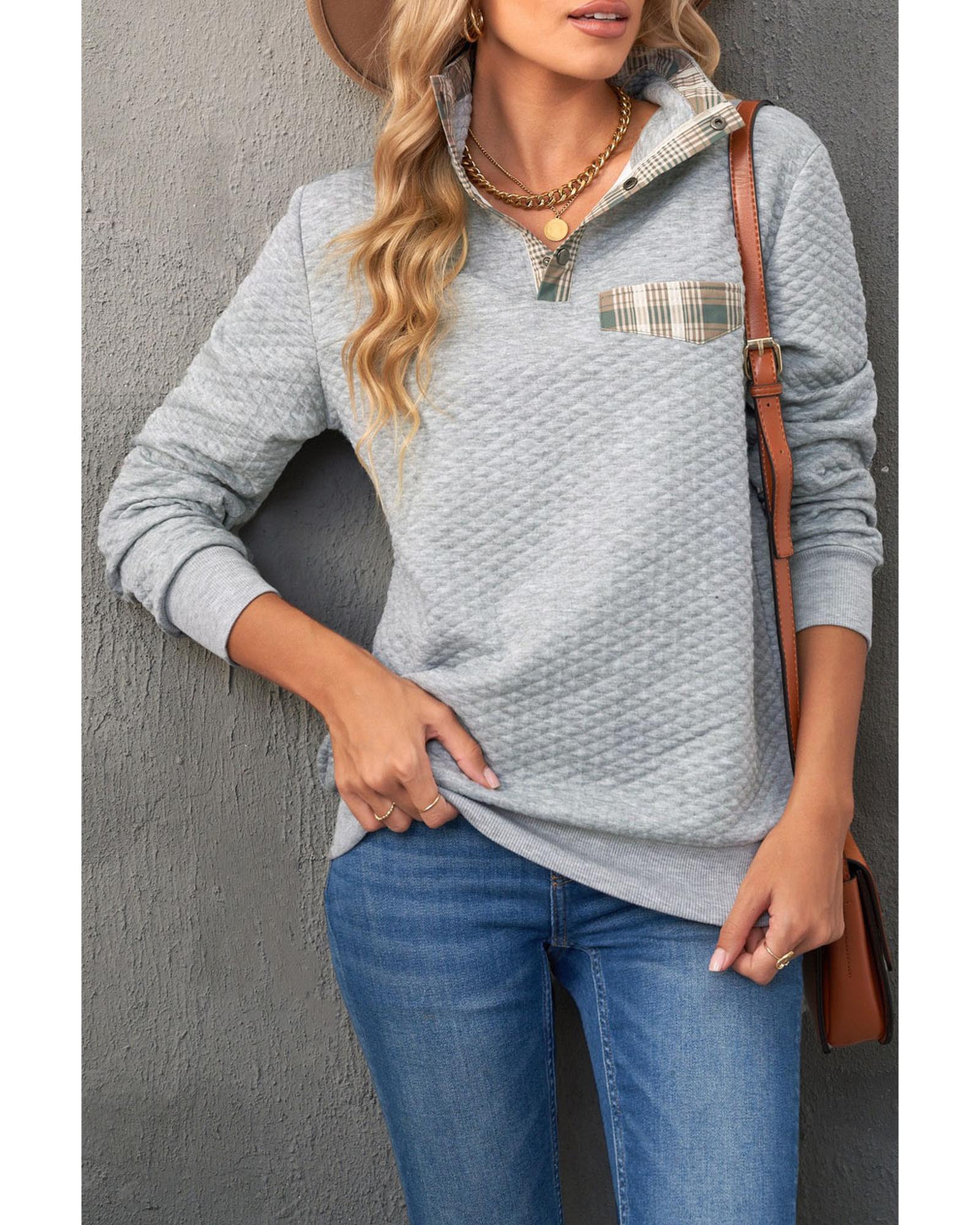 Azura Exchange Quilted Plaid Elbow Patch Sweatshirt - XL