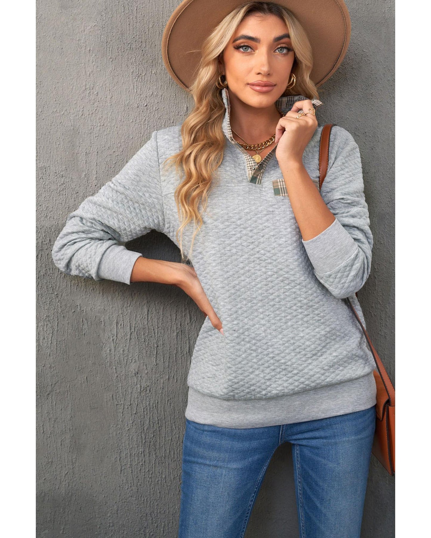 Azura Exchange Quilted Plaid Elbow Patch Sweatshirt - XL