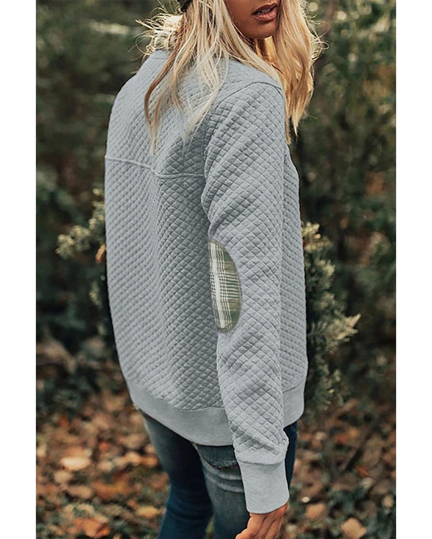 Azura Exchange Quilted Plaid Elbow Patch Sweatshirt - XL