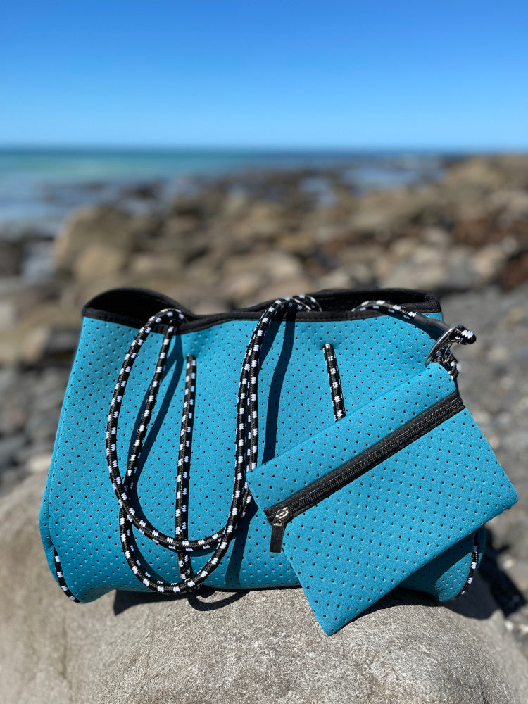 Neoprene Bag - Vegan Tote - 2 Piece Set - Light Blue