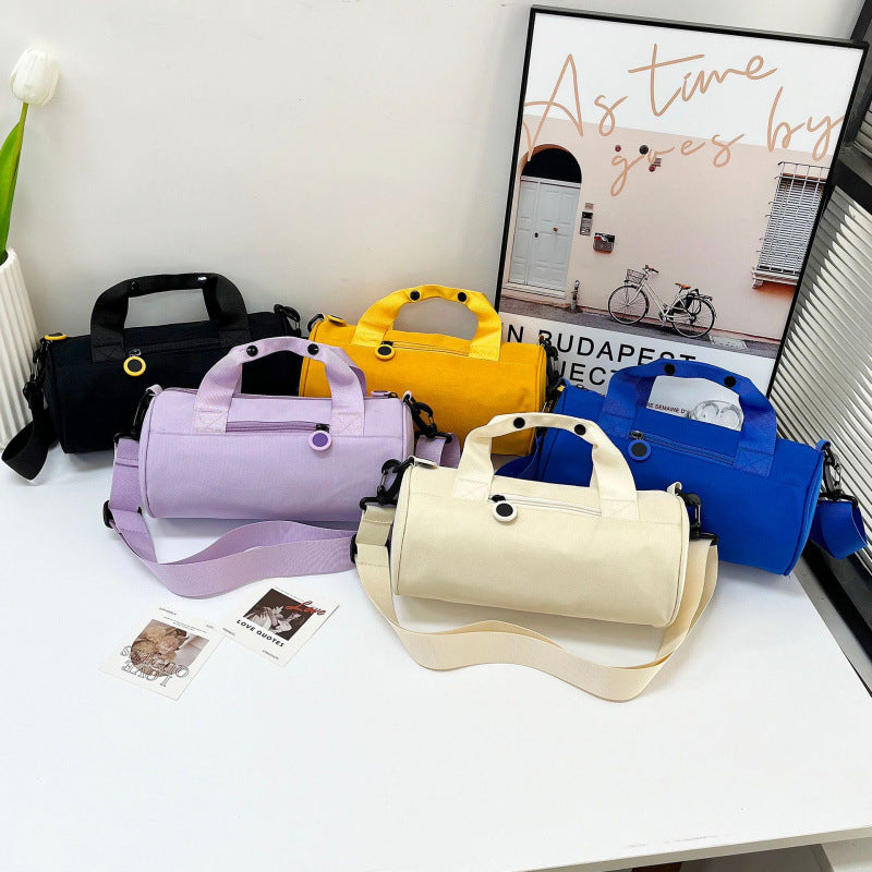 Waterproof Oxford Cylindrical Travel Bag - Large Capacity Handbag with Shoulder Strap(Light Purple)