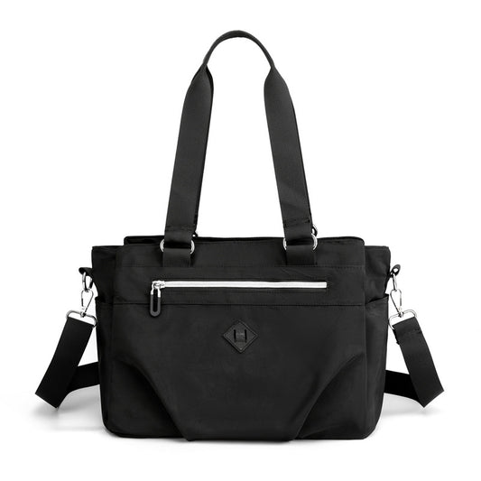 Black Versatile Water-Repellent Nylon Tote Bag - Lightweight Multi-Pocket Shoulder & Crossbody Handbag