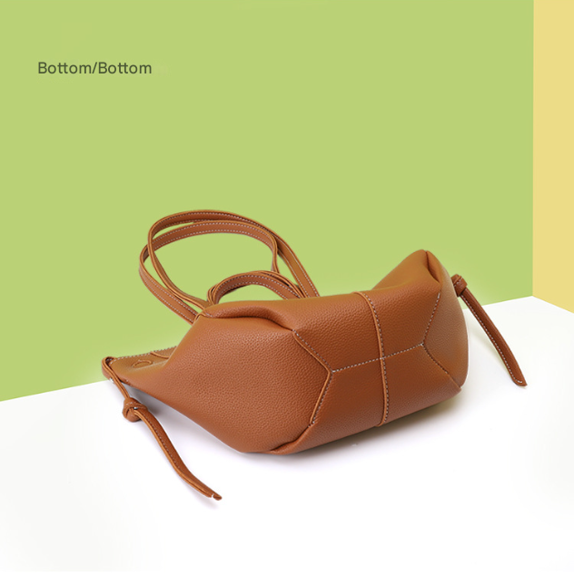 Brown Chic Minimalist PU Leather Tote Bag - Women's Versatile Shoulder Handbag with Contrast Stitching