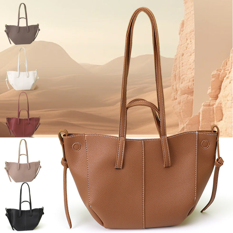 Red Chic Minimalist PU Leather Tote Bag - Women's Versatile Shoulder Handbag with Contrast Stitching