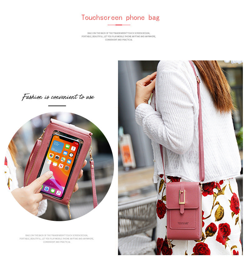 Women's Crossbody Phone Bag with Clear Touch Screen Window PU Leather Wallet Purse Multi-Pocket Shoulder Handbag Adjustable Strap Card Holder Reseda