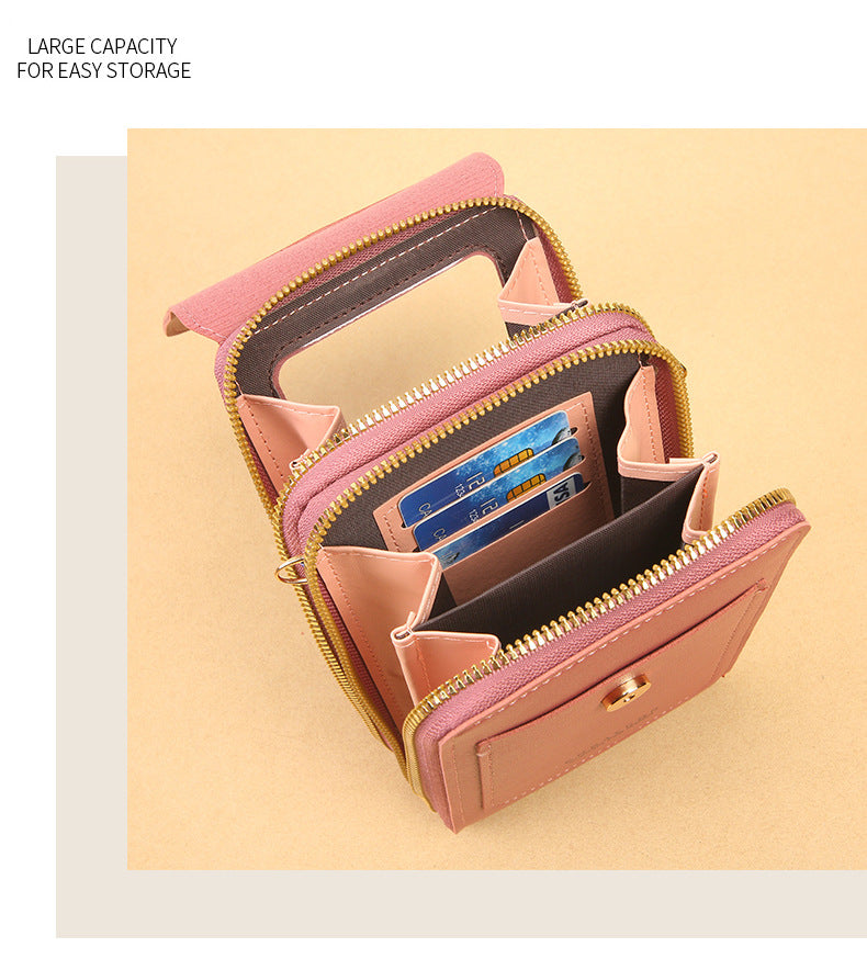 Women's Crossbody Phone Bag with Clear Touch Screen Window PU Leather Wallet Purse Multi-Pocket Shoulder Handbag Adjustable Strap Card Holder Brown