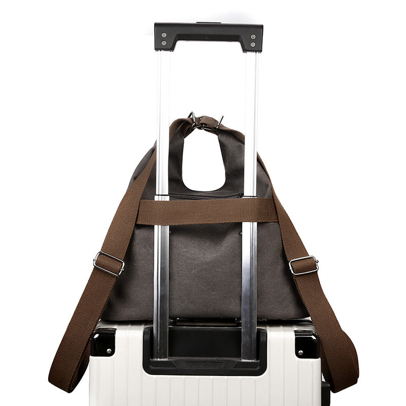 Khaki Versatile 3-in-1 Canvas Backpack and Shoulder Bag Large Capacity Handbag for Women Ideal for Travel School and Everyday Use