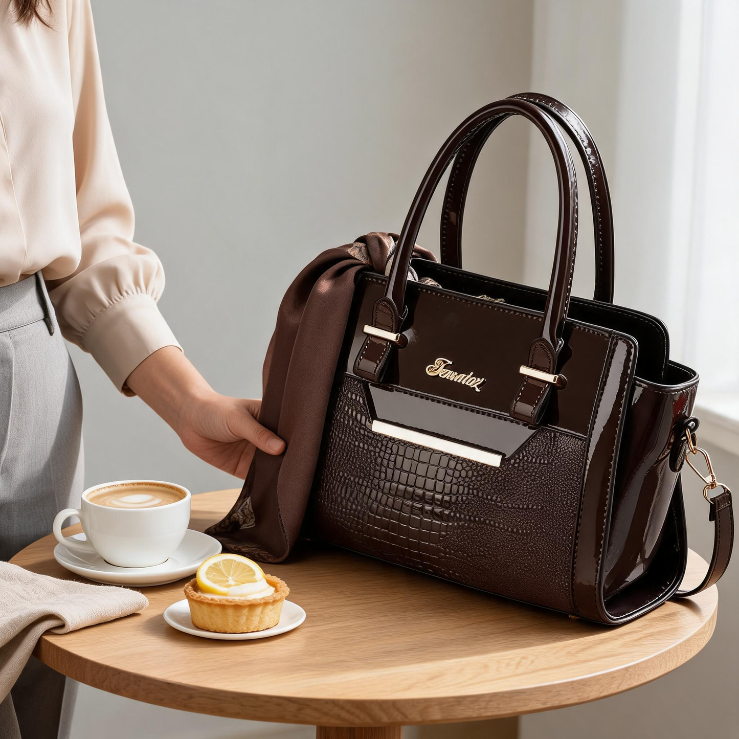 Earthy brown Women's Handbag Set - Large Capacity 2 Piece Shoulder Bag with Matching Wallet
