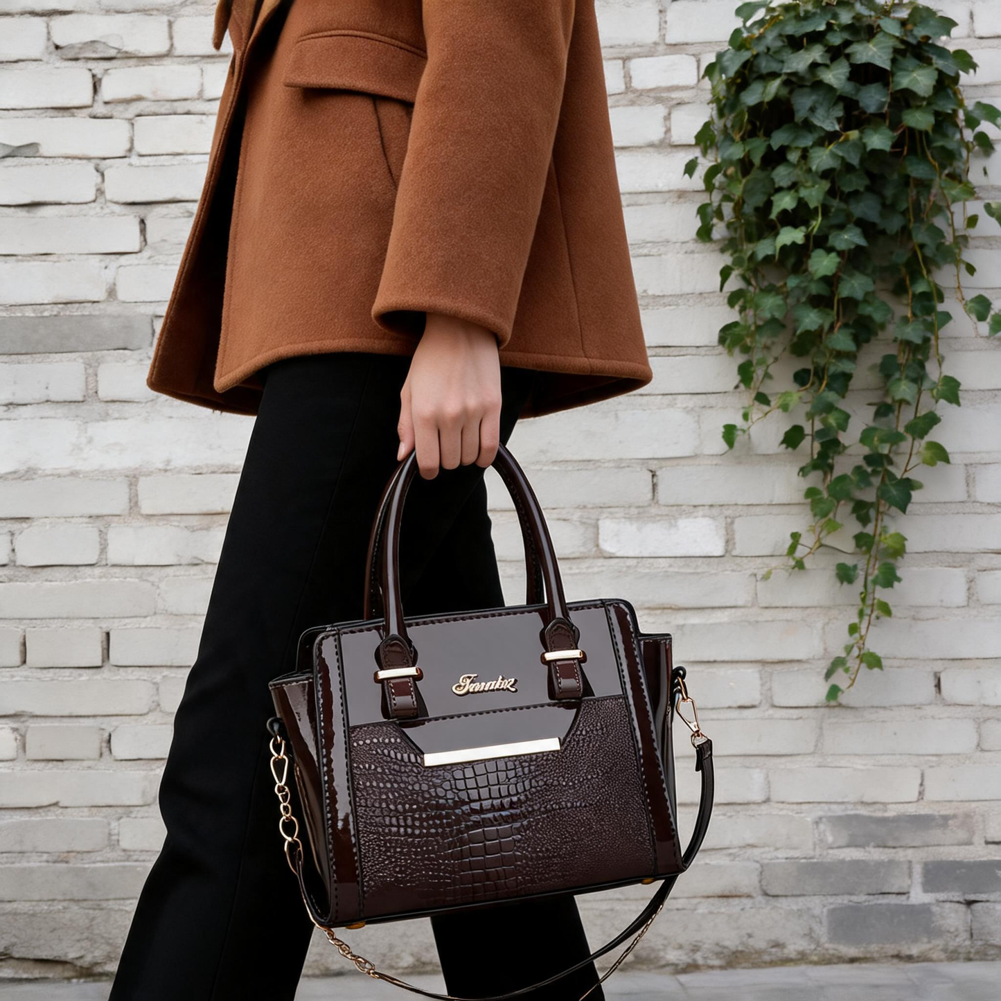 Earthy brown Women's Handbag Set - Large Capacity 2 Piece Shoulder Bag with Matching Wallet